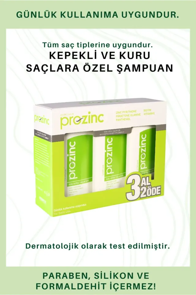 Prozinc Kepek Şampuanı Kuru Saçlar Için 3x300 ml