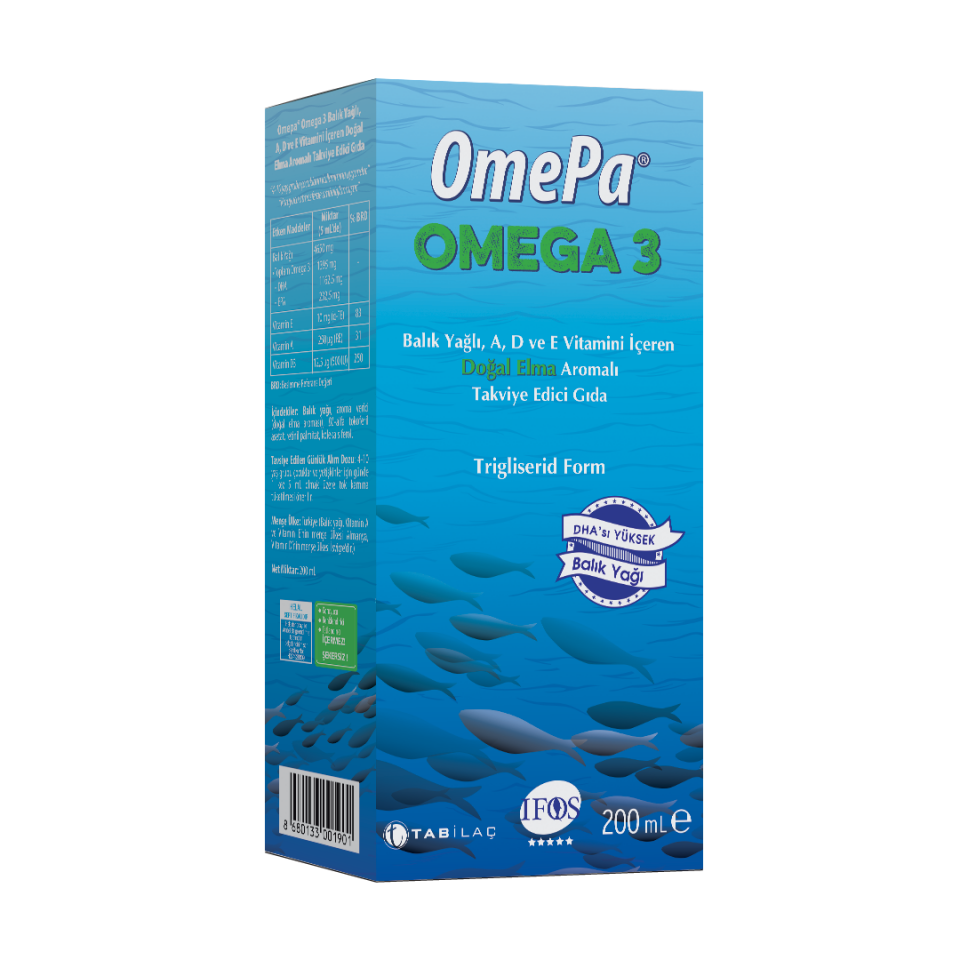 OmePa Omega 3 Balık Yağı Elma Aromalı 200 ml