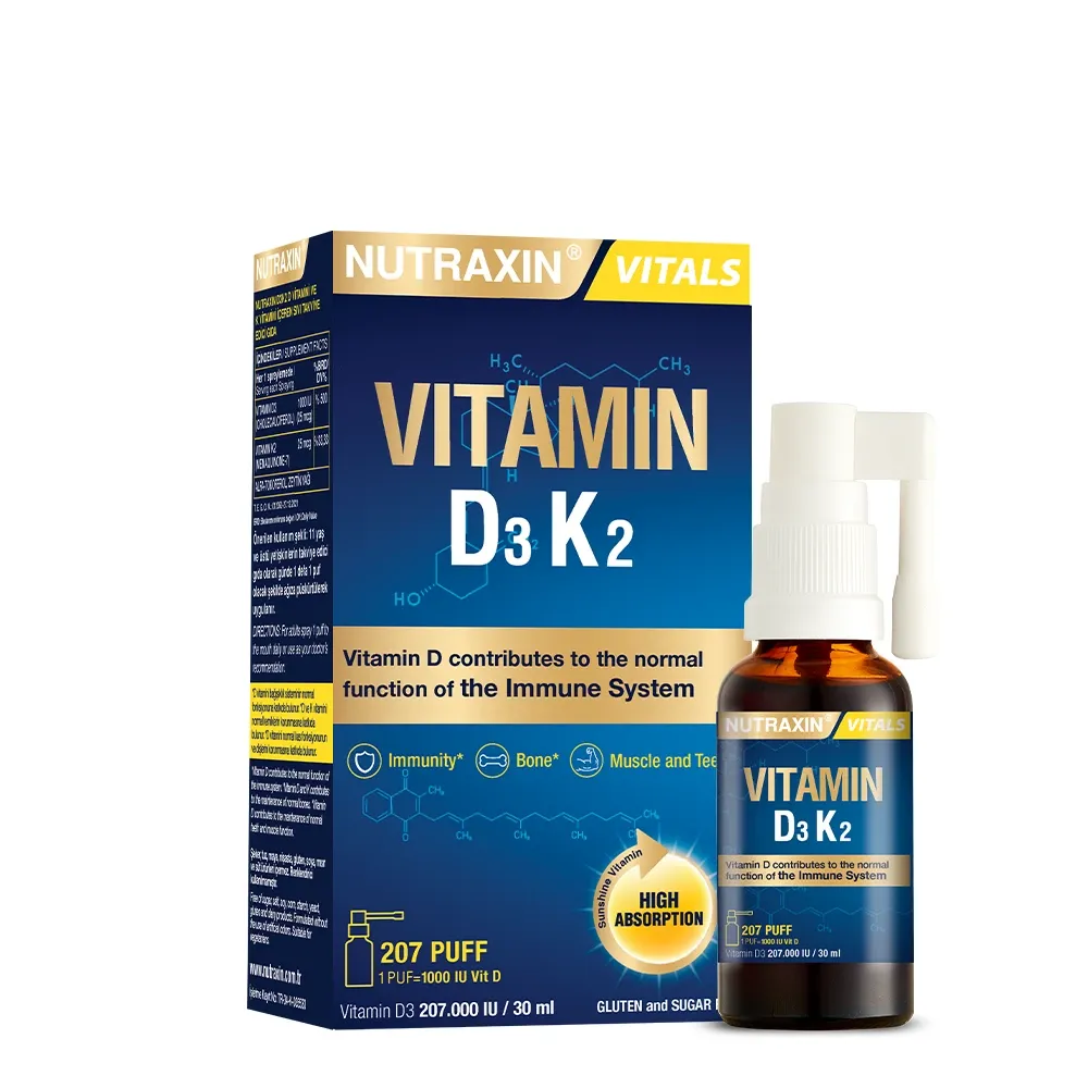 Nutraxin D3K2 vitamini 30 ml sprey 207 puf